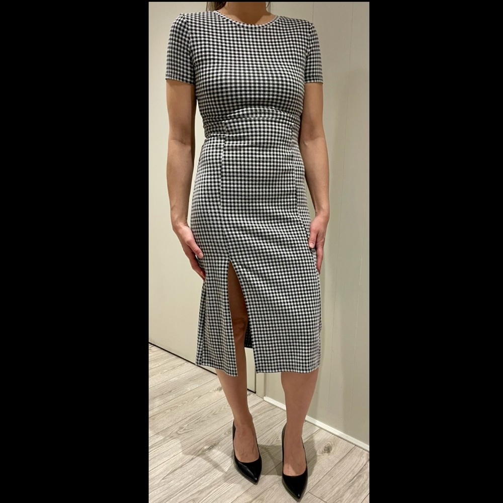 Zara Houndstooth Black and White Midi Dress